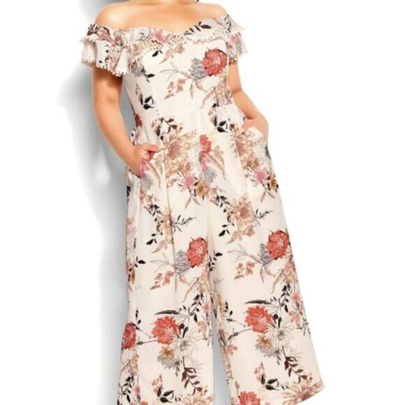 City Chic Women's Off Shoulder Wide Leg Jumpsuit Size 20 Cocktail Floral $149 - Picture 4 of 7